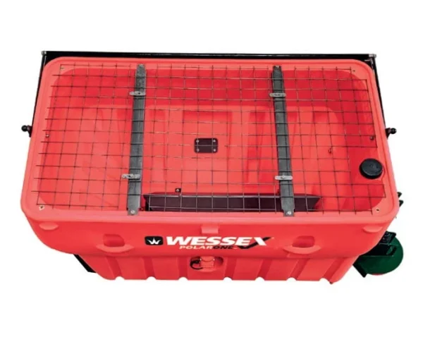Wessex Polar One Salt And Grit Spreaders | Middlewich Machinery A top-view image of wessex polar one salt and grit spreaders showing the sea-through griiled top cover.
